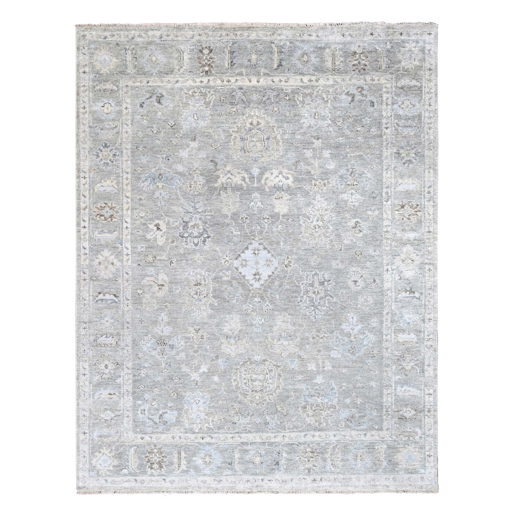 Cloud Gray, Supple Collection, Oushak All Over Design, Soft Velvety Wool, Hand Knotted, Vegetable Dyes, Oriental Rug